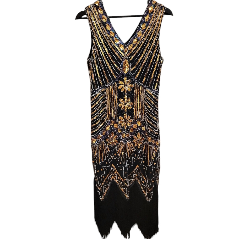Metme Flapper Style 20s Beaded Midi Dress